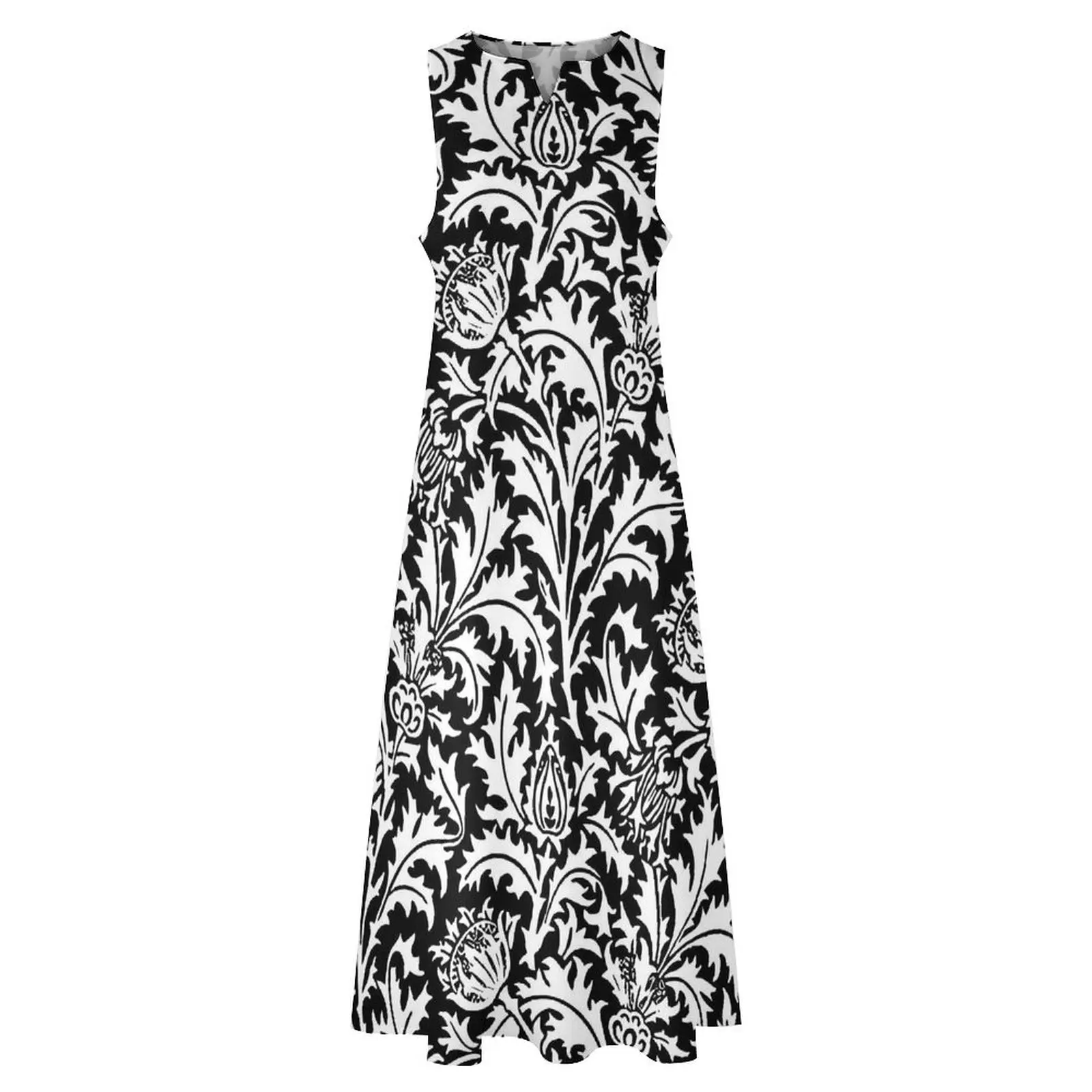 Art Nouveau Dress William Morris Damask Vintage Maxi Dress Street Wear Casual Long Dresses Summer V Neck Graphic Vestido 4XL 5XL