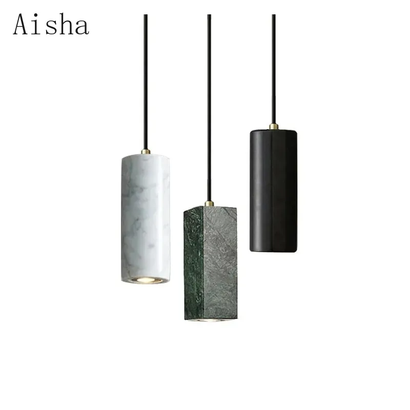 Luxury Marble Pendant Lamp Dinning Room Decor Hanging Light Italian White/Green/black Marble Suspension Illumination GU10