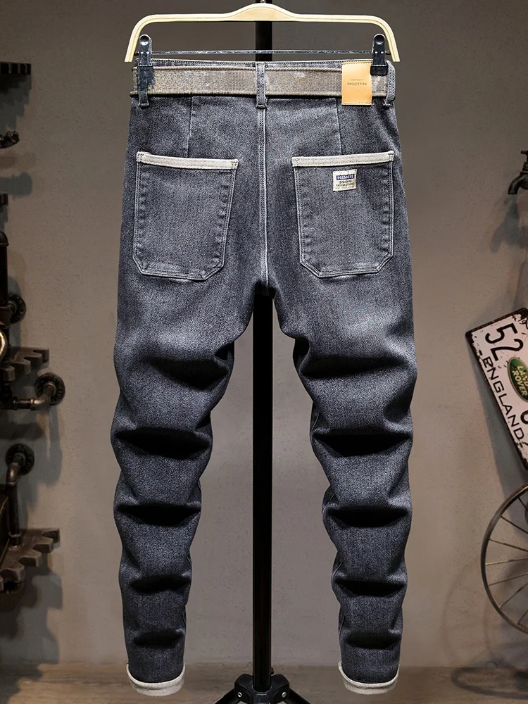 

Молодежные модные джинсы мужские весенне-летние, тонкие, свободные, эластичные, прямые, приталенные, повседневные, длинные брюки с высокой талией, из хлопка