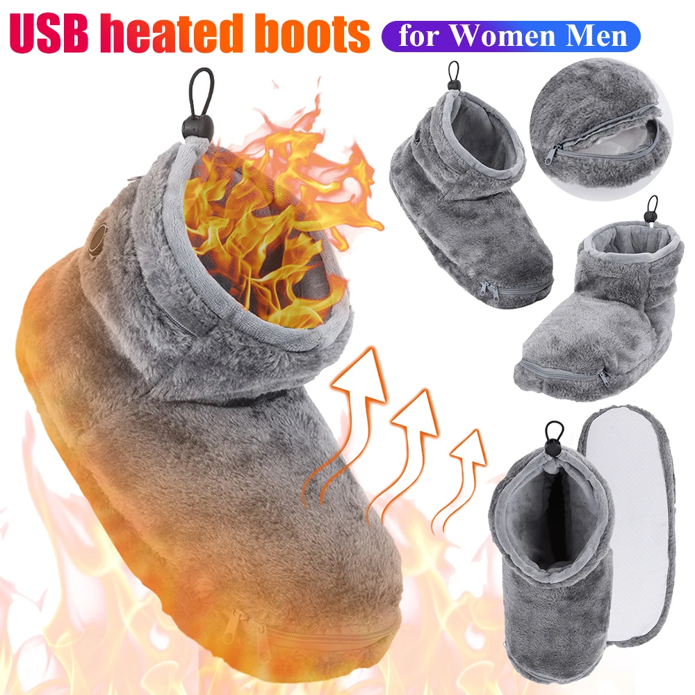 Chaussures chauffantes USB pour hommes et femmes, pantoufles électriques chaudes en peluche, chaussures chauffe-pieds confortables, pantoufles Wskins d'hiver