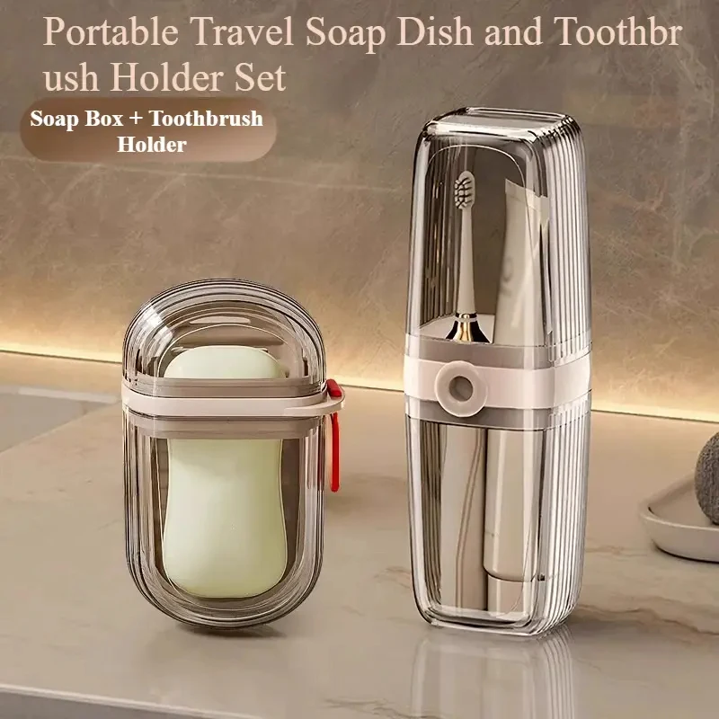 

Travel Soap and Toothbrush Holder Set Sealed Toiletry Storage Box Durable Plastic Bathroom Accessories Dust-proof Toothbrush Box