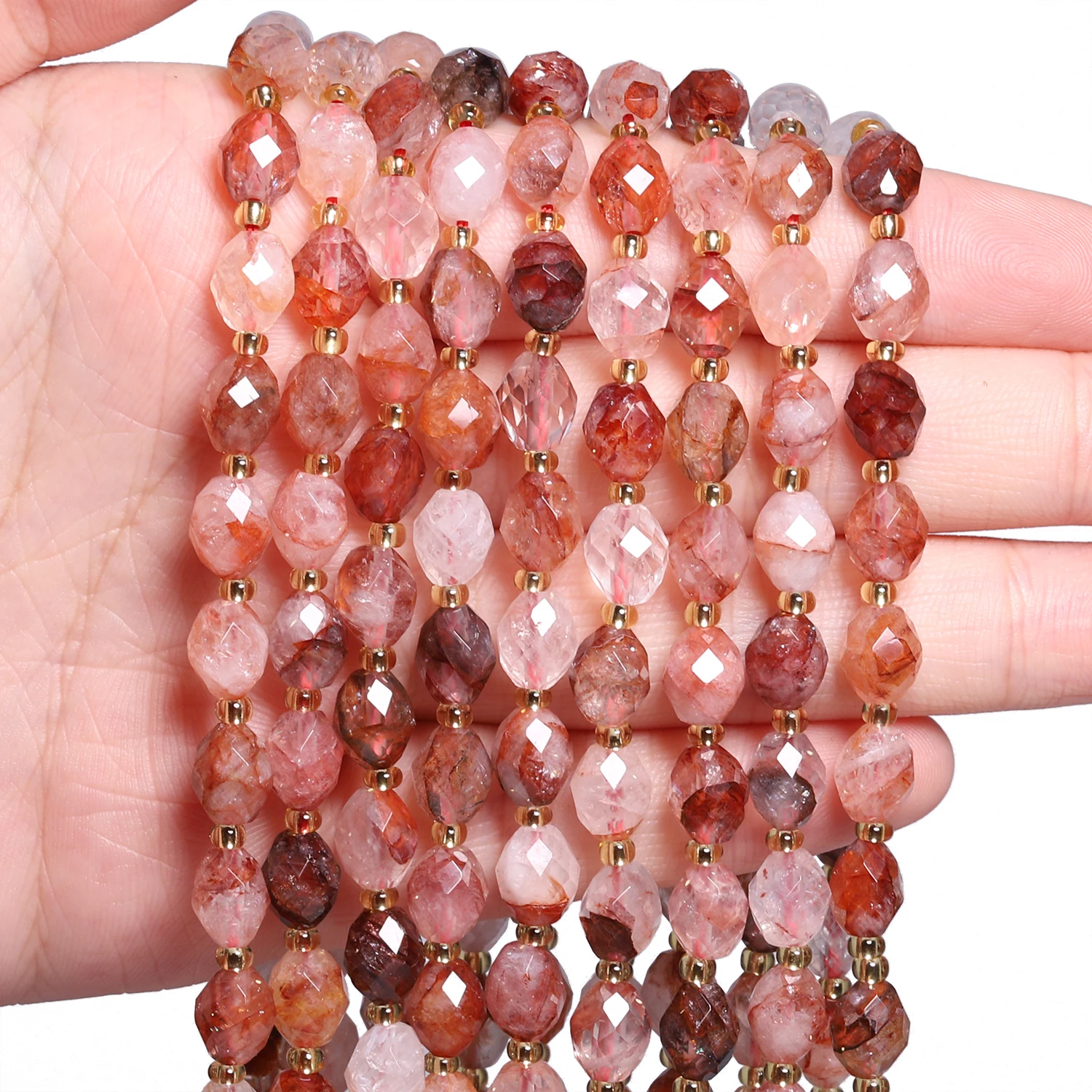 8x6mm Faceted Oval Stone Bead Natural Red Quartz Rice Shape Spacer Bead For Jewelry Making Diy Bracelet Accessories 7.5''