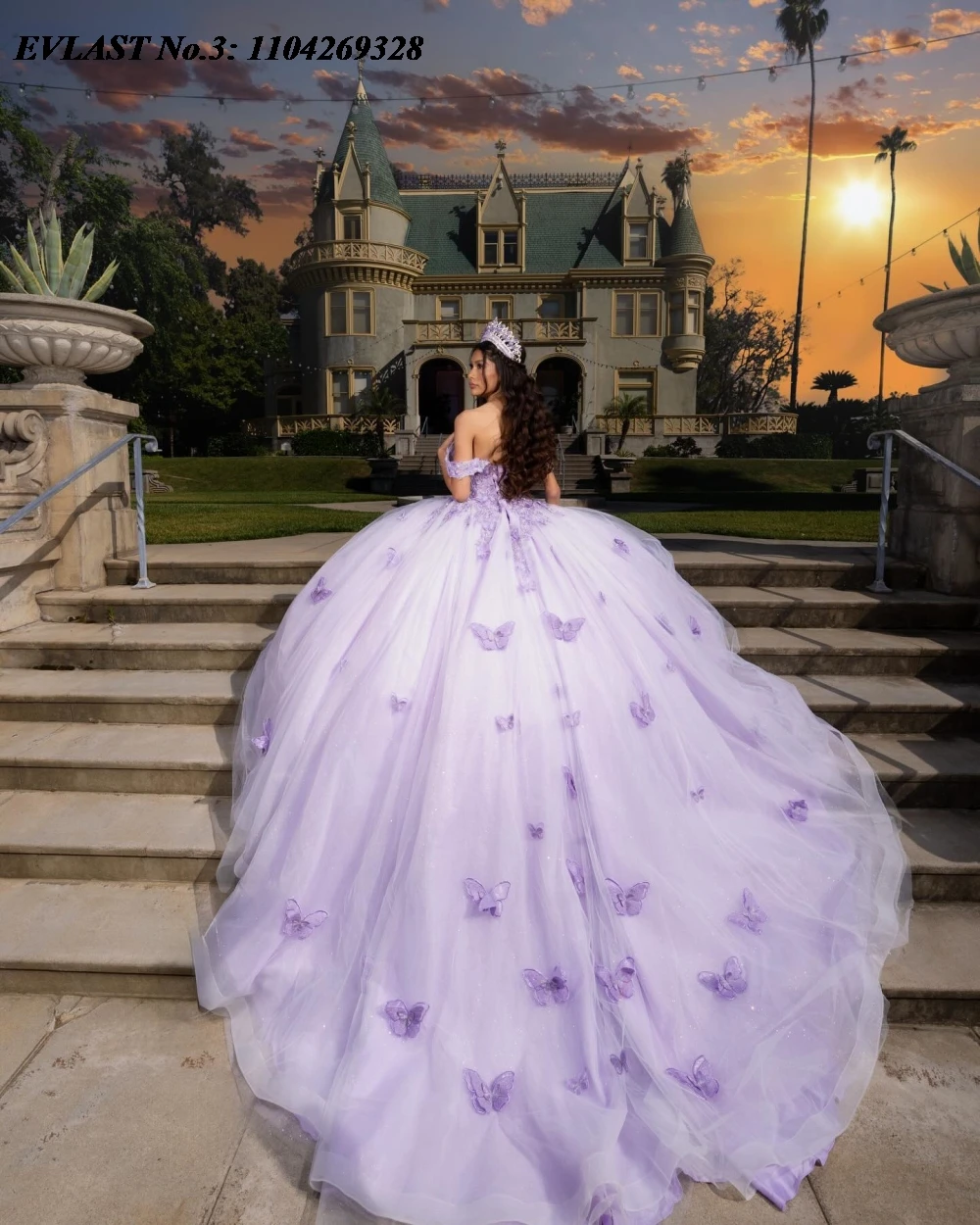 EVLAST-Robe de Quinceanera µpersonnalisée, robe de Rh, appliques papillon, perles, douce mexicaine, 16 ans, E3Q186