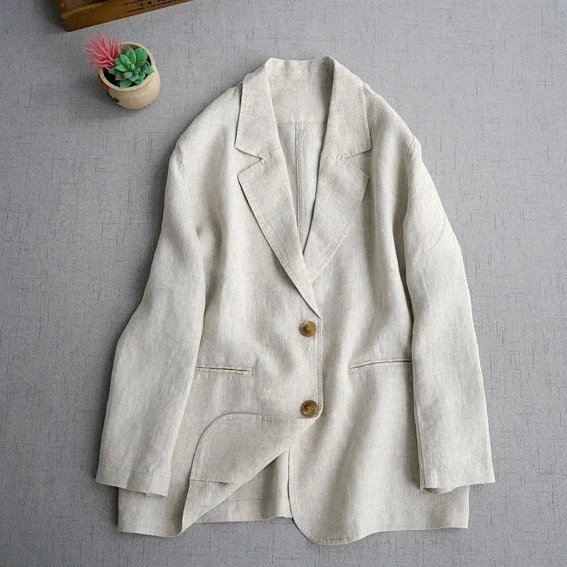 

Japanese Cotton Linen Suit Jacket for Women's Commuting Versatile Casual Suits Top