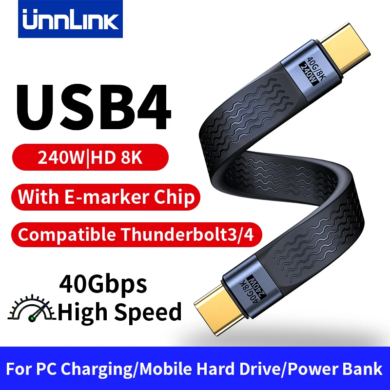 Unnlink USB4 Data Cable 40Gbps 8K 60Hz USB C Charging Cable PD 240W 100W Compatible Thunderbolt 3 or 4 for iPhone 15 Macbook