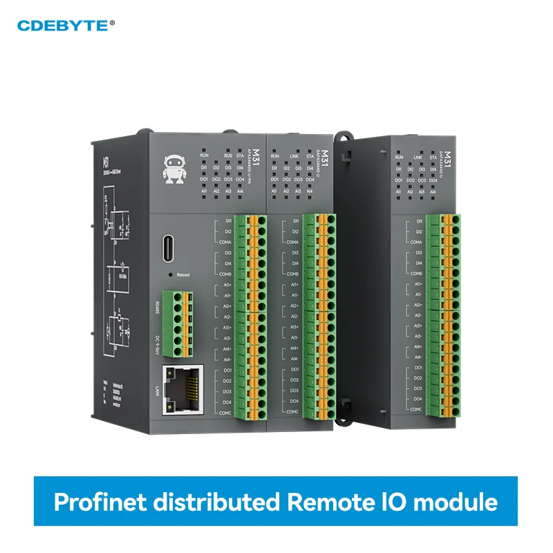 RJ45 RS485 Digital Analog Input Output Profinet Remote IO Module CDEBYTE M31-PN Series Built In Switch Host and Slave Modbus RTU