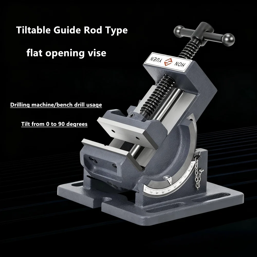0°~90° Adjustable Angle Drill Press Vice for Bench Drill，3/4 Inch Tilting Guide Rod Bench Vise