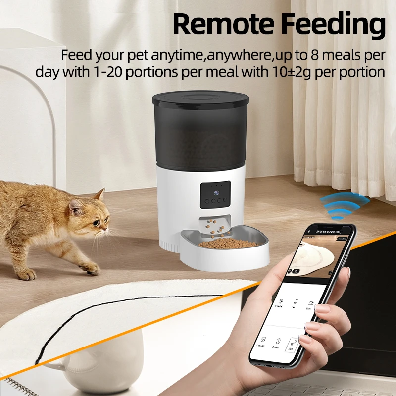 ROJECO automatyczny podajnik kotów z kamera wideo karma dla kotów dozownik Pet inteligentny dyktafon pilot automatyczny podajnik dla kota