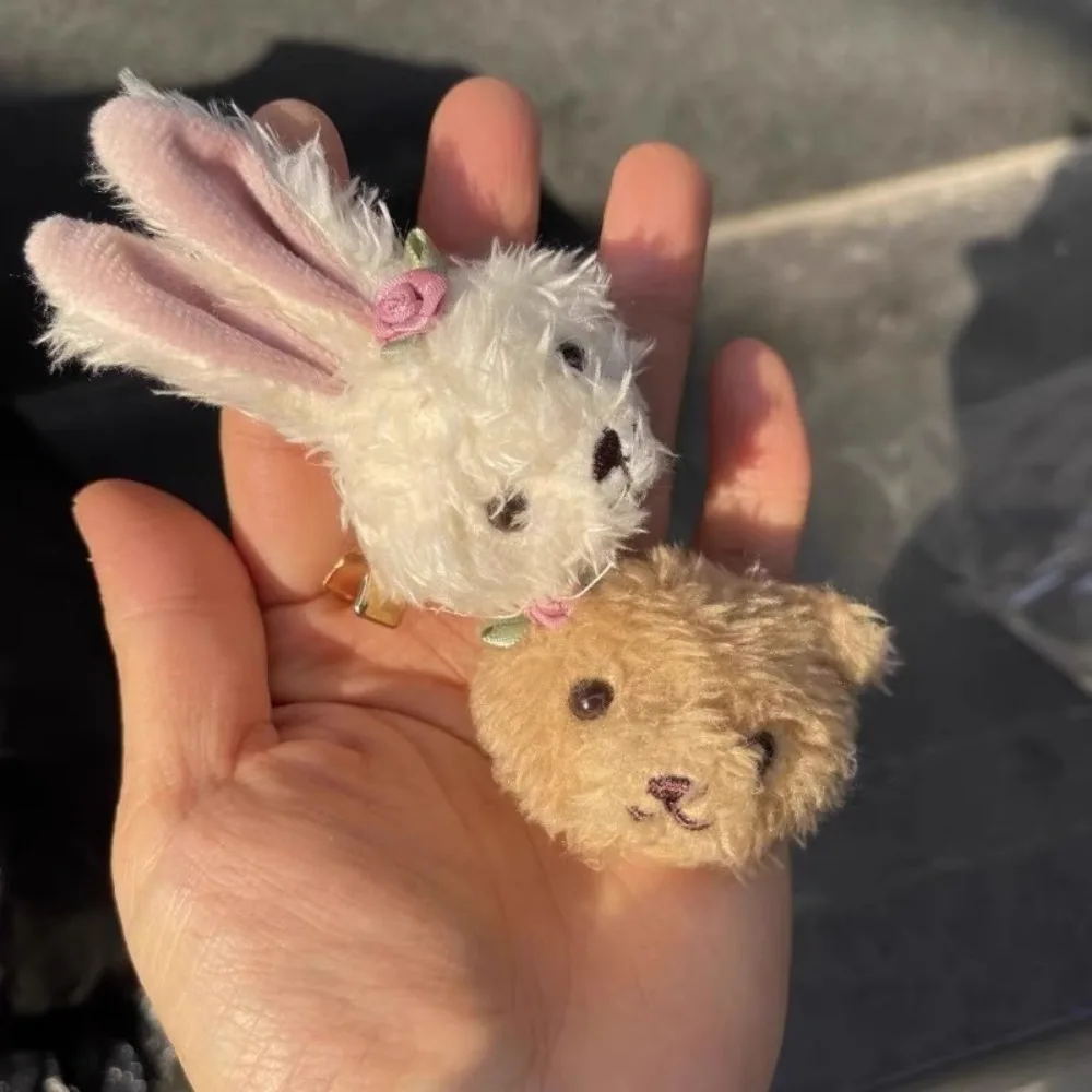 مشبك شعر على الطراز الكوري على شكل دب الأرنب للفتيات ، إكسسوار شعر نسائي ، مشابك جانبية ، مشبك شعر فروي ، حلو ولطيف