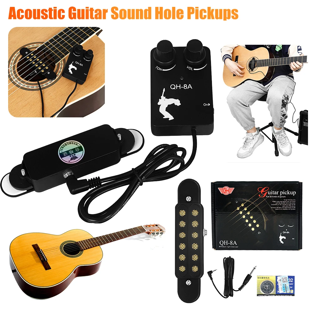 Acoustic Guitar Sound Hole Pickups Adjustable Volume Transducer Guitar Accessory Pickup with cable megaphone Collar Effector Kit