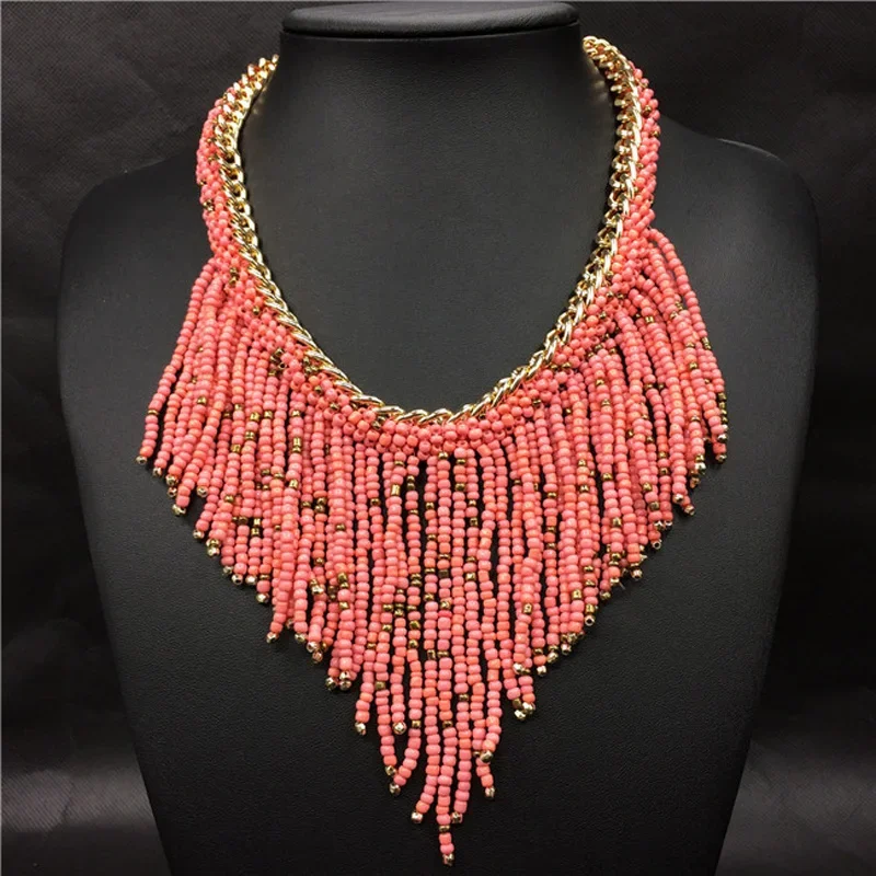 Bohemian Necklaces Fashion For Women Jewelry Mujer Handwoven Collier Long Tassel Beads Choker Statement Pendants Gift