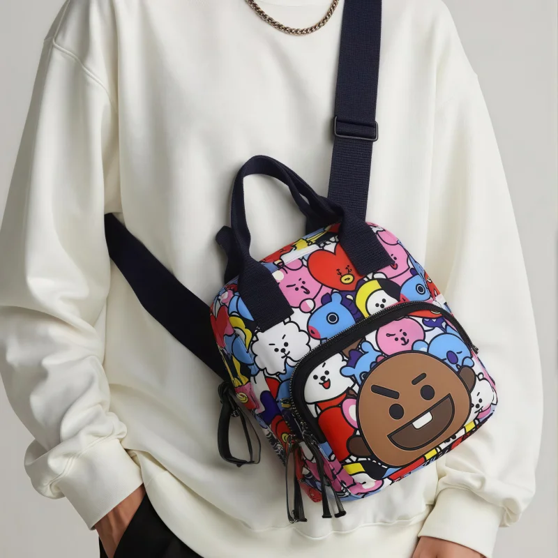 애니메이션 BT21 메신저 백팩 만화 어깨 가방 프린트 패턴 학생 배낭 레저 여행 가방 생일 선물