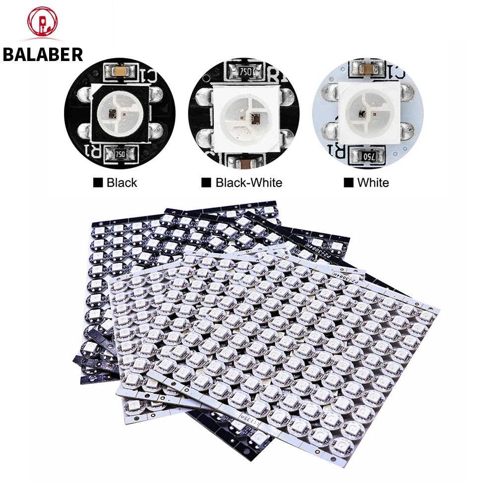 WS2812B ชิป LED 4 พินพร้อมอ่างความร้อน, WS2811 IC, 5050 SMD RGB LED, PCB สีดําและสีขาว, DC5V