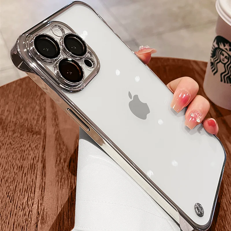 Luxury Plating Ultrathin No borders Phone Case For iPhone 11 12 13 14 15 Pro Max 15Plus Transparent Cases Shockproof Clear Cover