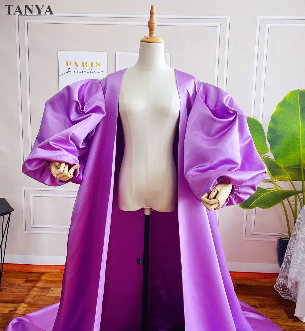 Long Satin Cape For Wedding Bridal Puffy Sleeves A Like Mikado Evening Party Coat Fashion Cloak New Style Wrap Jacket