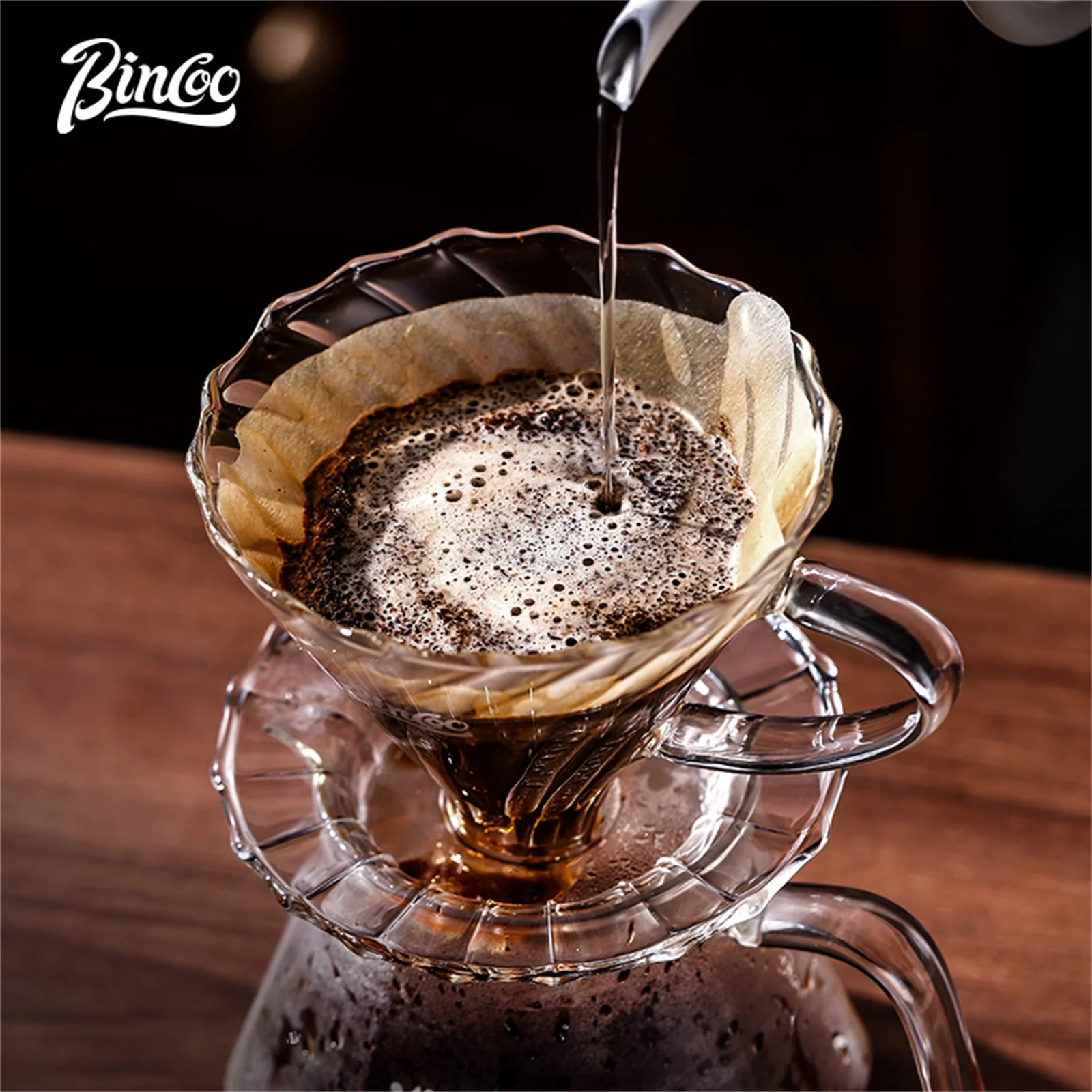 Bincoo 600ml Pour Over Coffee Maker Set Glass Carafe Coffee with Glass Coffee Filter Drip Espresso Maker for Home&Office Barista - Image 4