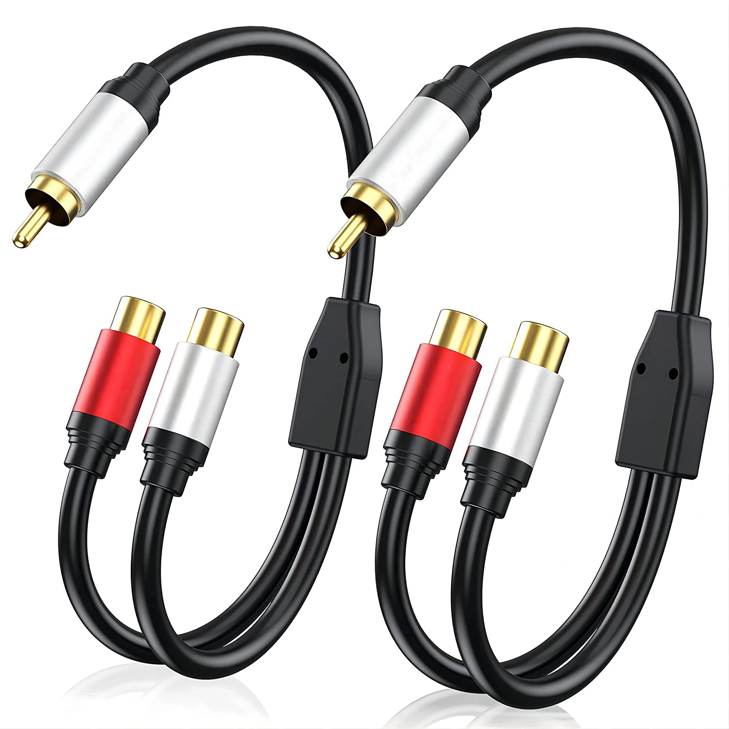 0.3m 1FT RCA Audio Cable 1 Male to 2 Female RCA Y Splitter Adapter Cord Gold Plated Plug for Speaker Amplifier Sound System