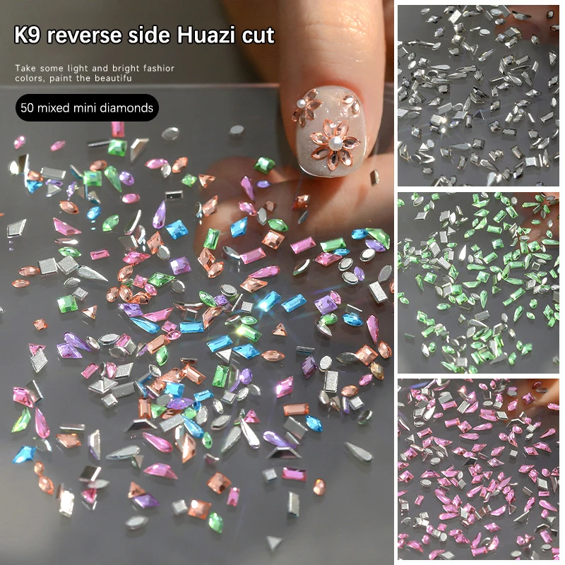 50pcs Nail Mini Glass Charming Sparkling Crystal Rhinestones Collection Mixed Color Luxury Manicure Decorations Accessories