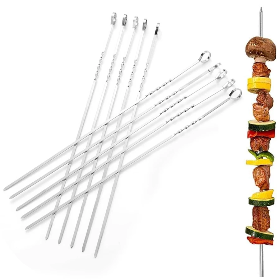 Brochetas de Kebab para barbacoa con tubo de almacenamiento de Metal portátil, brochetas de barbacoa de acero inoxidable, reutilizables para asar la cocina, 10 Uds.