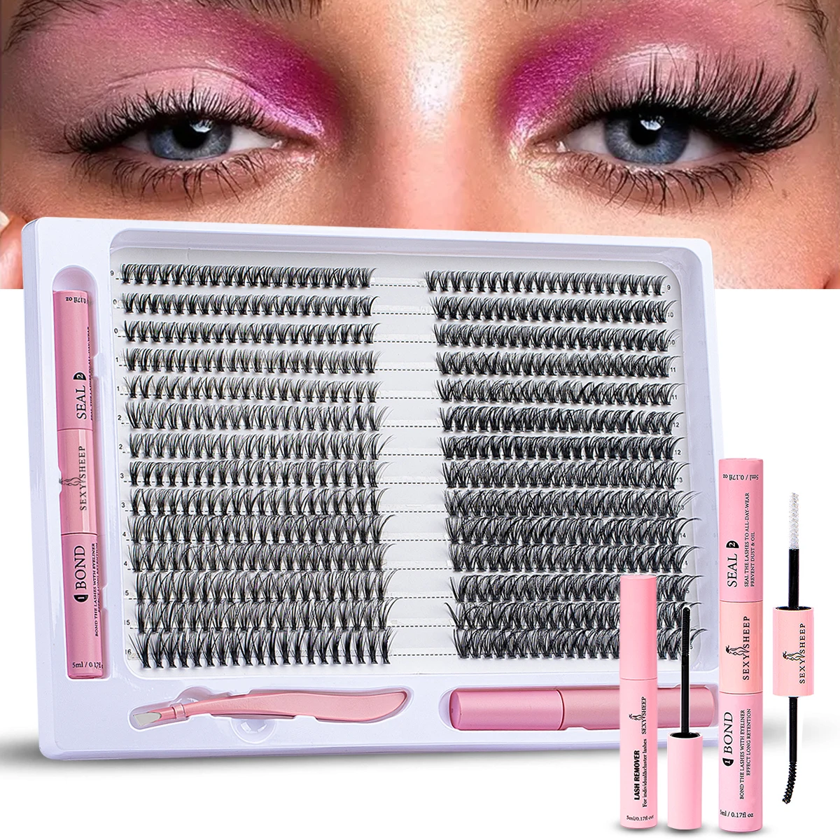 Individual Lashes Cluster Kit com Bond e Seal, removedor de cola, DIY Lash Extension Kit, 560pcs