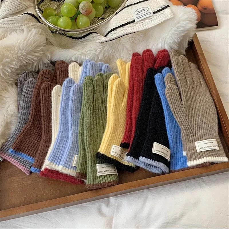 المرأة شتاء دافئ محبوك قفازات كاملة الأصابع وضع العلامات رشاقته طويلة في الهواء الطلق قفازات بلون لمس تمتد القفازات #2