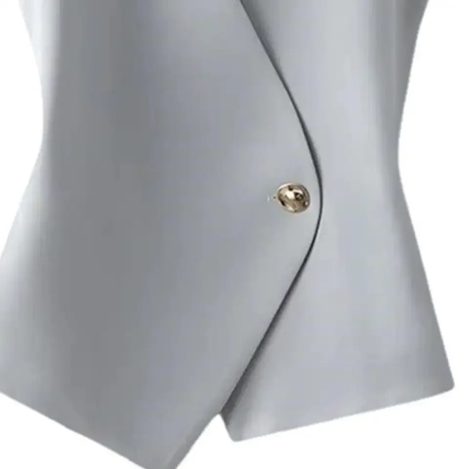 2025 Women Vest Button Sleeveless Women Waistcoat Summer Gray Vest Woman Fashion Elegant Women's Suit Vest Coat