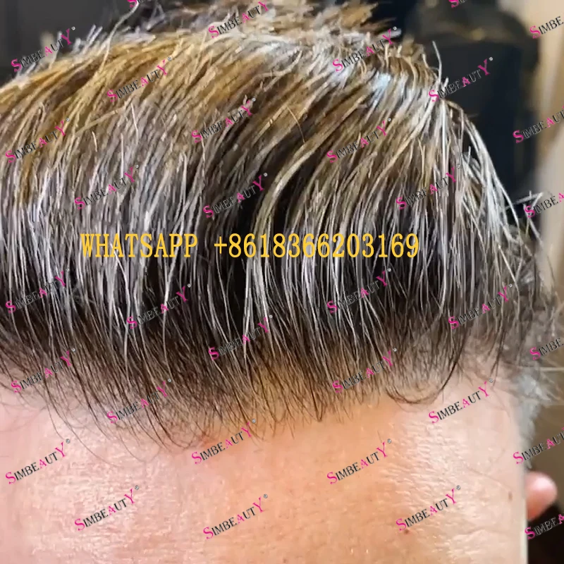 

0.06mm Full Vlooped 100% Human Hair Men Toupee Durable Ultra Thin Microskin Base Male Wigs Natural Hairline Real Hair Prosthesis