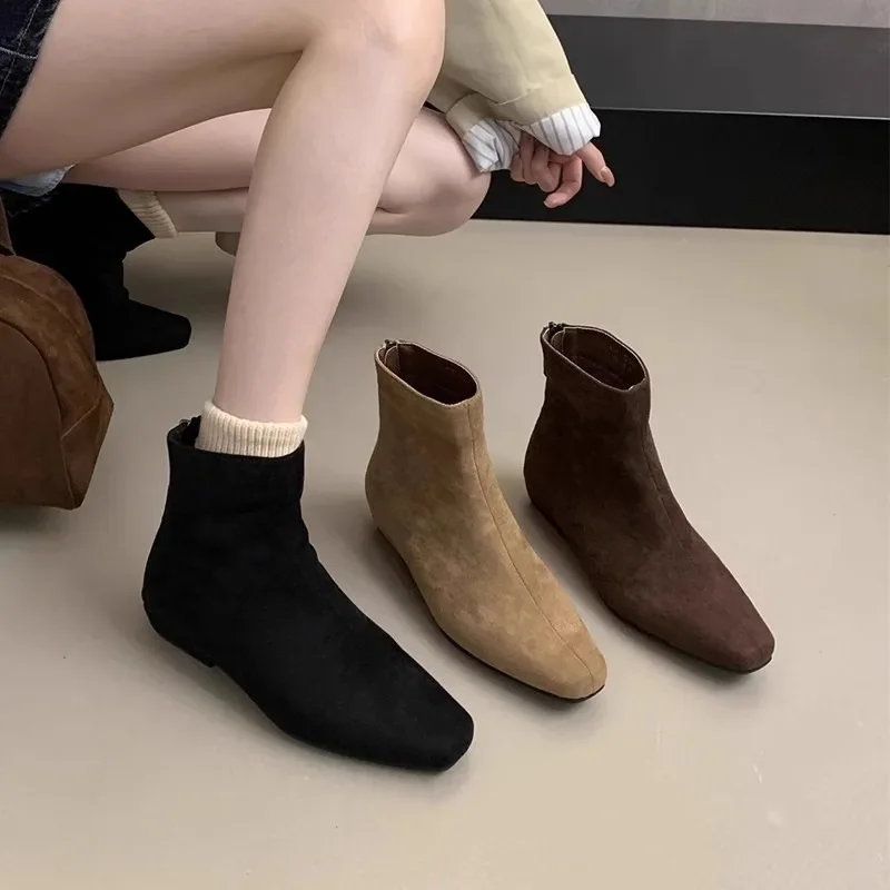 2024 Hot Sale Women's Shoes Back Zip Women's Boots Fashion Solid Office and Career High Quality Square Heel Ankle Boots Zapatos image 3