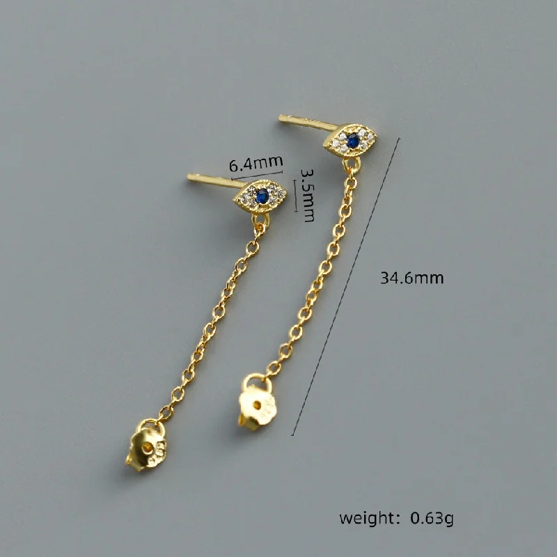 KAMIRA 925 Sterling Silver Punk Fashion Devil Eye Zircon Chain Piercing Earrings for Women Party Temperament Exquisite Jewelry