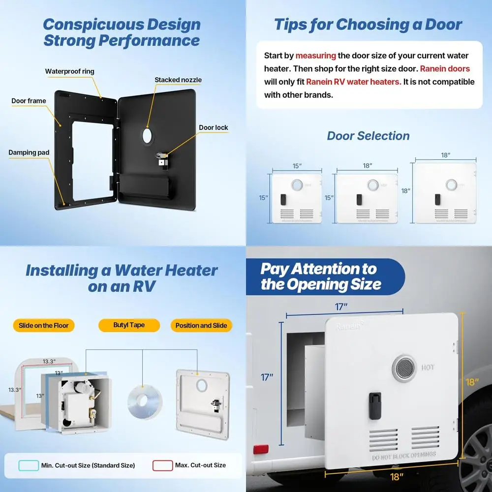 

Комплект дверцят водонагревателя для автофургона, черная панель 18x18 дюймов, совместимая только с моделями