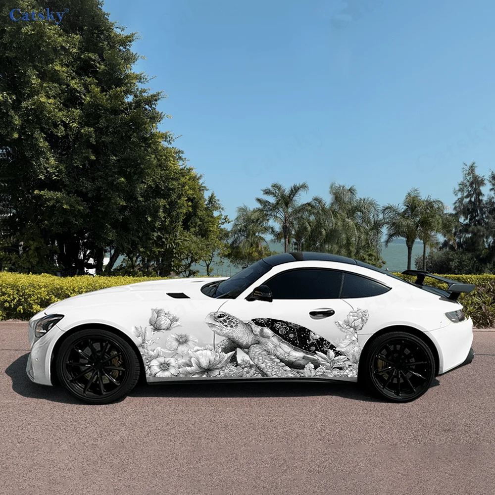 

Морская черепаха, плавательные цветы, автомобильные виниловые наклейки, самоклеящаяся наклейка из ПВХ, подходит для грузовиков, внедорожников, декор, автоаксессуары, подарок