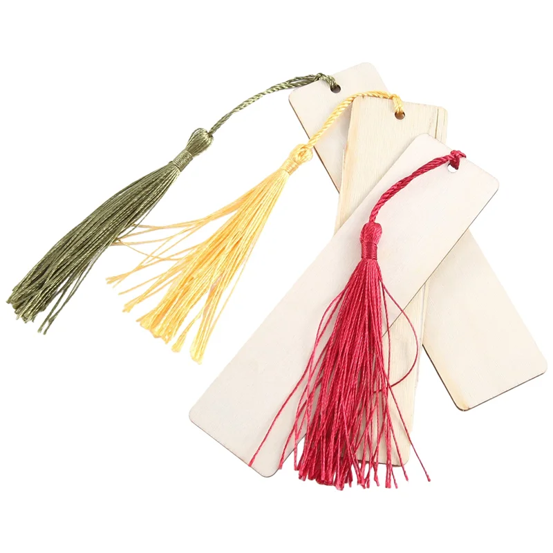 Praktisch-1Set Onafgewerkte Houten Bladwijzer DIY Sjablonen Lege Bladwijzers Ornament Houten Bladwijzers DIY Bladwijzers + Kleurrijke Kwasten