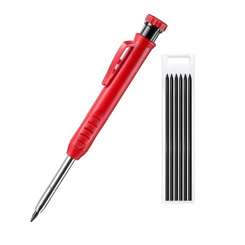 LTZFTL-Crayon de Menuisier Solide avec 6 Recharges, Taille-Crayon Intégré, Crayon Mécanique à Trous Profonds, Outils de Travail de Calcul, Scripteur de Menuiserie