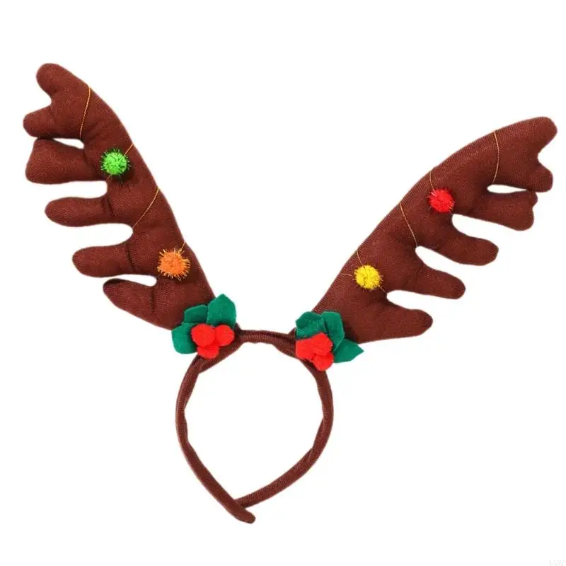 L5YC Topi Baja Tanduk Rusa Coklat Dapat Disesuaikan dengan Aksesori Kostum Mistletoe