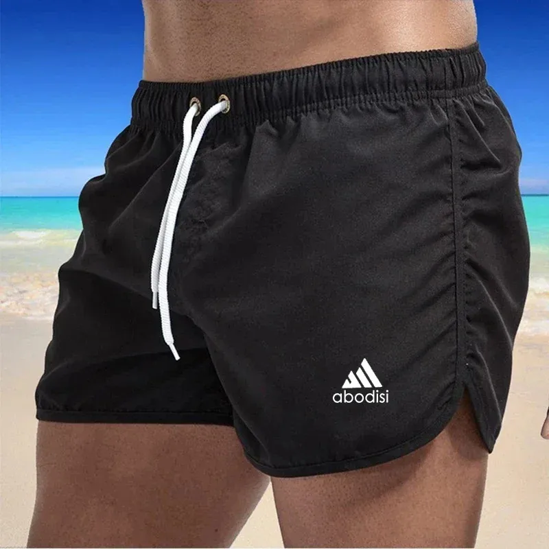 2024 New Men's Beach Shorts Quick Dry Material Fitness Shorts Summer Swim Trunks Casual Sports Shorts Male Swimming Board Shorts