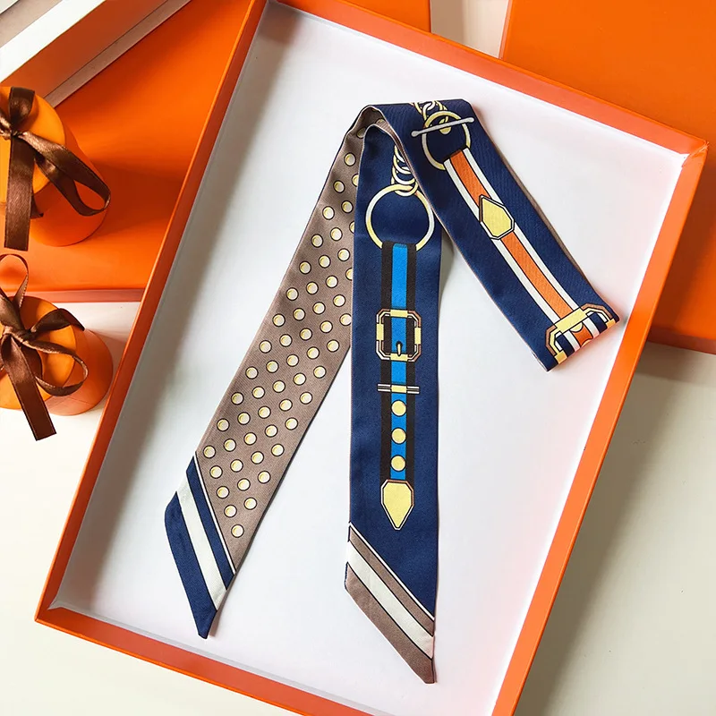 Bufanda de mujer, bufanda de seda delgada, diadema, cinturón, pañuelo con estampado de cadena, bolso con asa pequeña, cinta, pañuelo para la cabeza, bufandas y envolturas