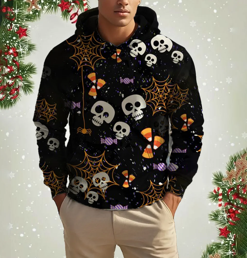 

Fashion 3D Printing Halloween Horror Hoodie Men's Pumpkin Ghost Candy Pattern Pullover Casual Long Sleeve Hooded Sweatshirt