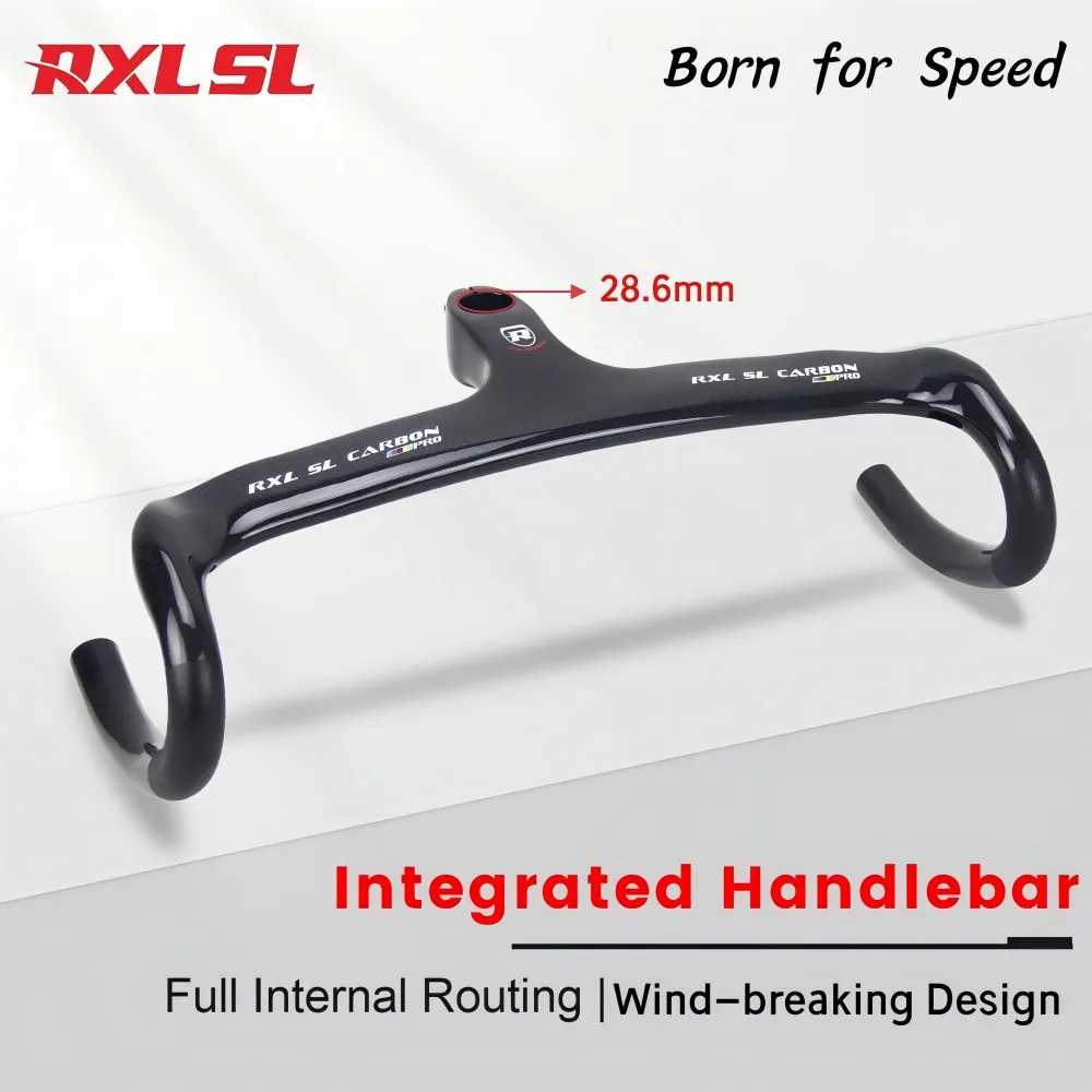 

RXL SL Integrated Handlebar Carbon,Road Bicycle Handlebar 28.6mm,Carbon Road Bike Handlebars with Stem,Internal Routing Drop bar