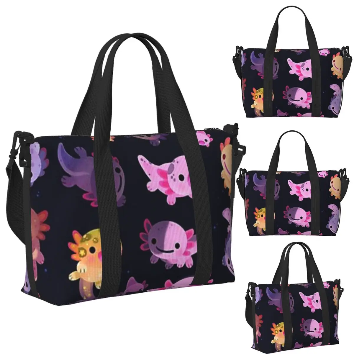 

Custom Happy Axolotl Beach Travel Bag Large Capacity Tote Bags for Gym Yoga Women Shopping Duffle Shoulder Bag