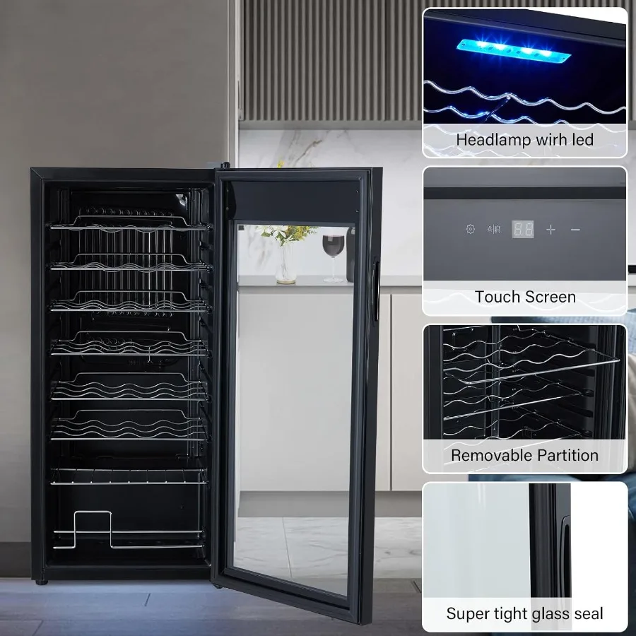 ثلاجة نبيذ أحادية المنطقة مكونة من 32 زجاجة مع شاشة لمس رقمية وشاشة LED ومبرد قائم بذاته يتميز بالتبريد السريع T #4