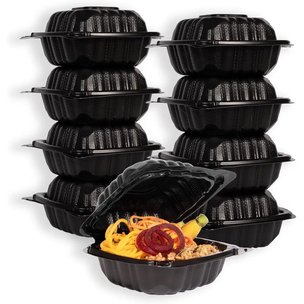 

Eco-Friendly Recycled Polypropylene Hinged Food Containers, 6x6x3, Vented Single Compartment, Black (250)