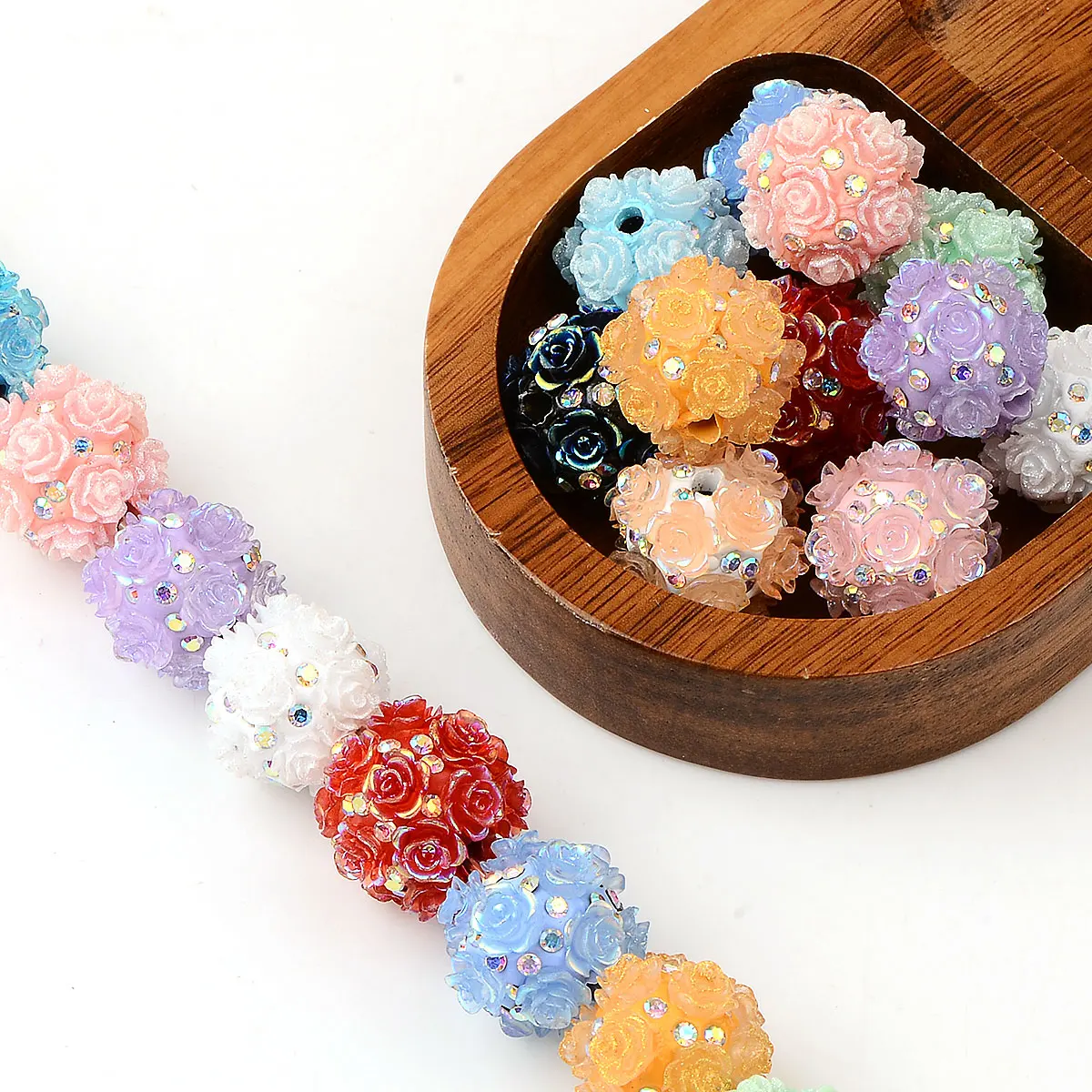 4pcs 2cm Random Color Mix Rose Flower Ball Acrylic Beads DIY Decorated Earrings Bracelets Necklace Jewelry Making