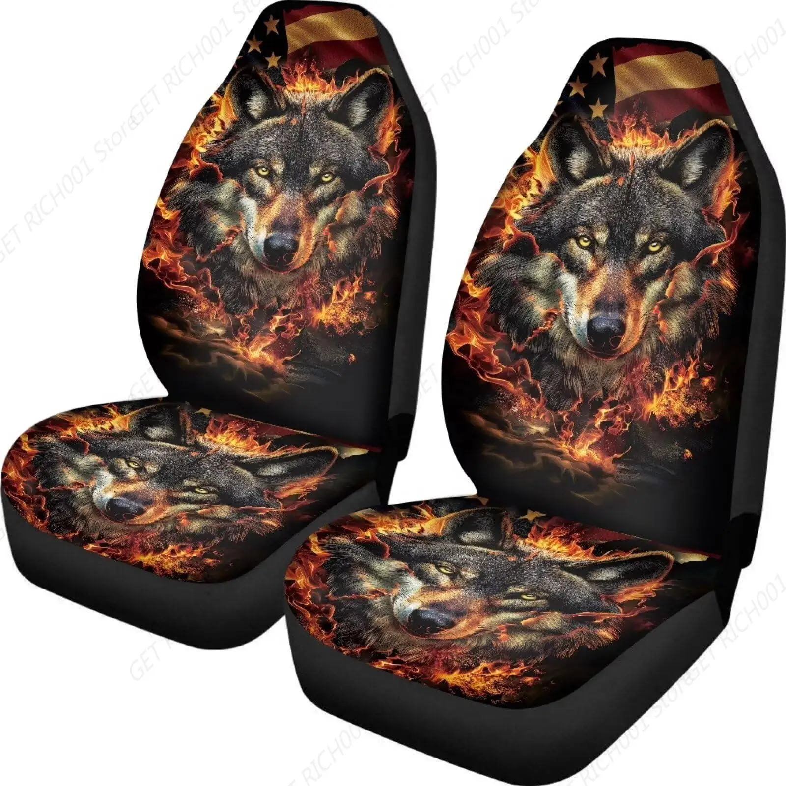 Car Seat Cover Cool Fire Wolf Design Auto Front Seat Covers 2 Pieces, Car Seat Protector Car Mat Covers, Fit Most Vehicles, Cars