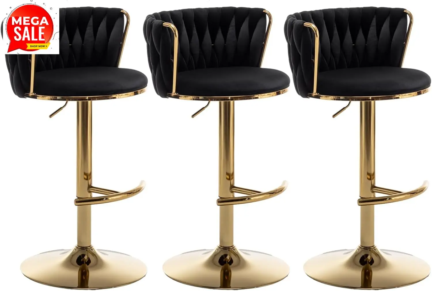 

BestsellerVelvet Bar Stools Set of 3, Counter Height Bar Chairs with Low Back, Gold Swivel Bar Stools for Kitchen Island, Pub (B