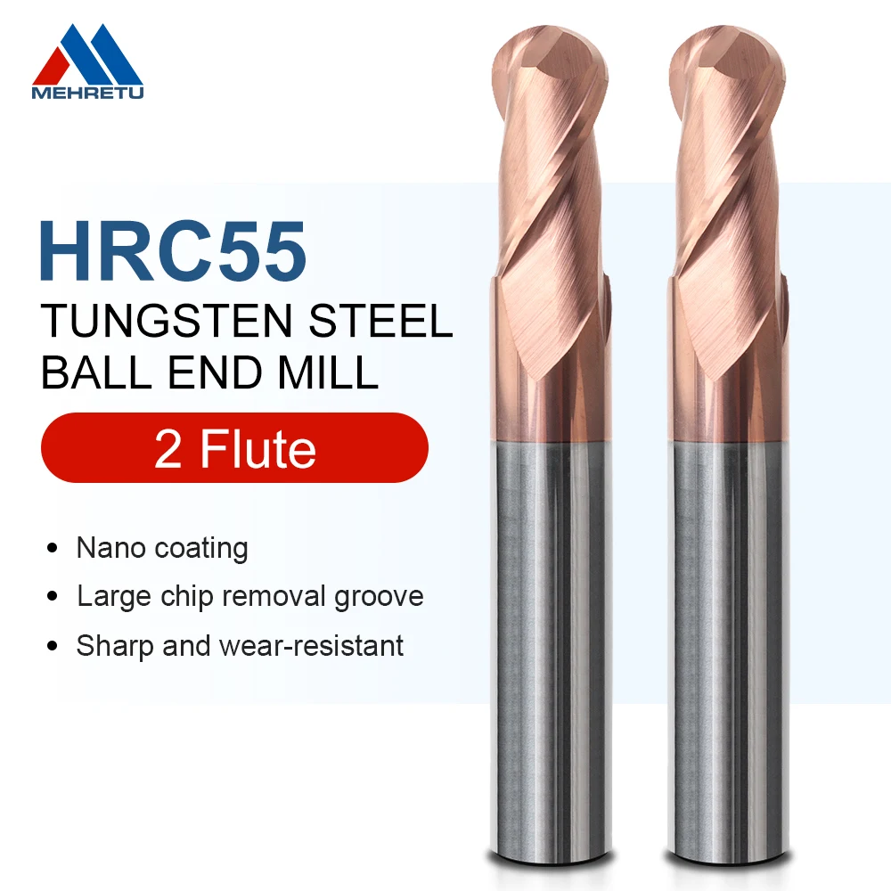 Ball Nose Milling Cutter Flauta Carbide End Mill R0.5-r6.0 Cnc Milling Tools Spiral Router Bit para Aço Metal Mehretu-hrc55