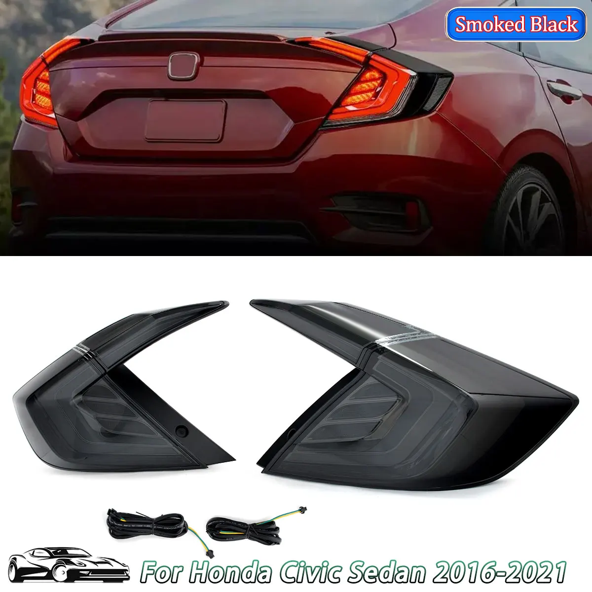 

Светодиодные задние фонари для Honda Civic Sedan 2016 2017 2018 2019 2020 2021, задний фонарь, дымчатый последовательный указатель поворота, задние фонари в сборе