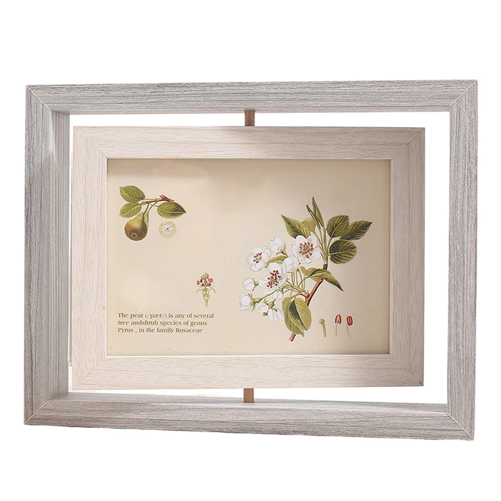 360° Rotating Photo Frame Wooden Rotating Picture Frame Can Hold Two Photos Rotating Picture Frame Decorative DIY Wooden