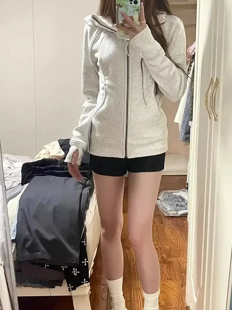 Y2k moda cor sólida lã camisola jaqueta 2024 novo fino ajuste roupas esportivas estilo coreano roupas populares harajuku manga comprida pul