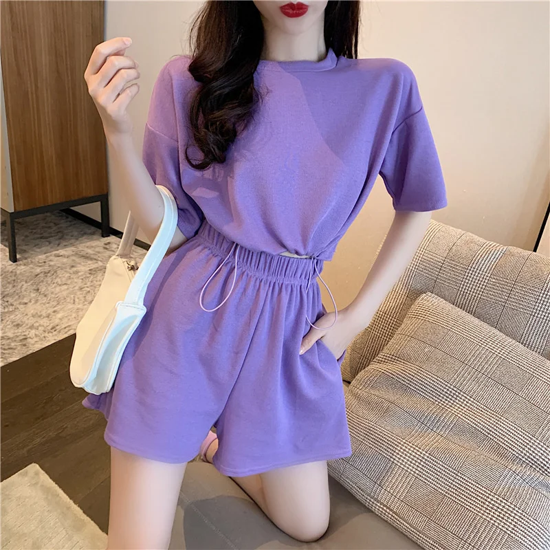 

Summer Sets Women New Casual Loose Two Pieces Short Sleeve T Shirts and High Waist Short Pants Suits