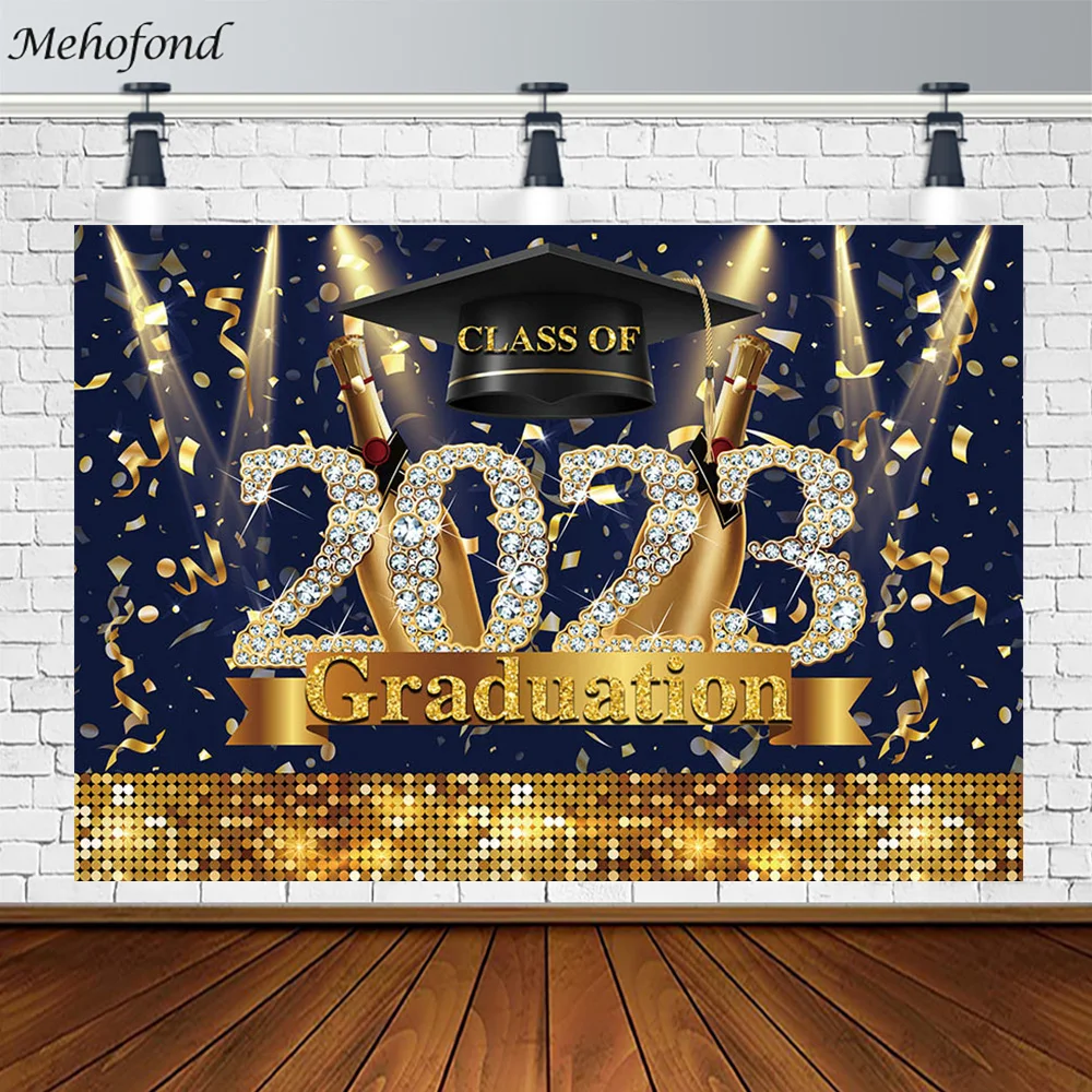 Mehofond Backdrop Class of 2023 Graduation Decoration Glitter Colored Tape Graduation Ceremony Background Photo Studio Props